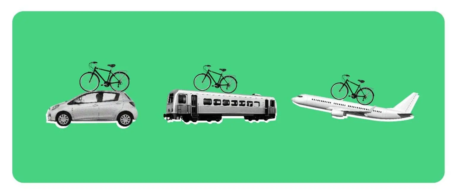 Bicycle in a car, train or plane