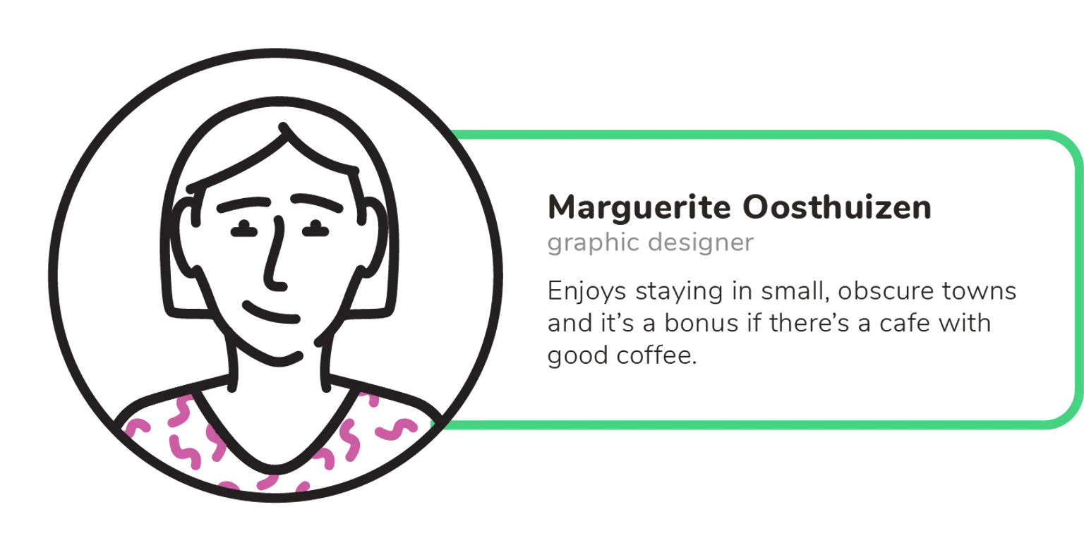 An avatar of a female with a polka-dot blouse, recognised as a graphic designer who enjoys obscure small towns and coffee shops.